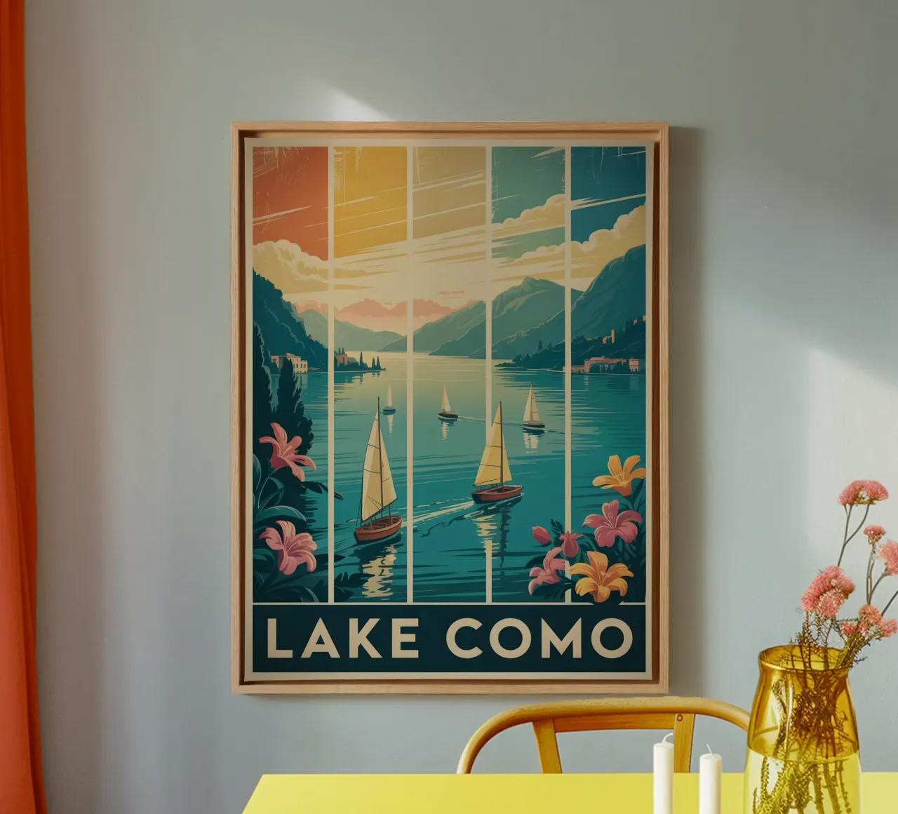 Comomeer canvas met Baklijst van Vintage Travel Art