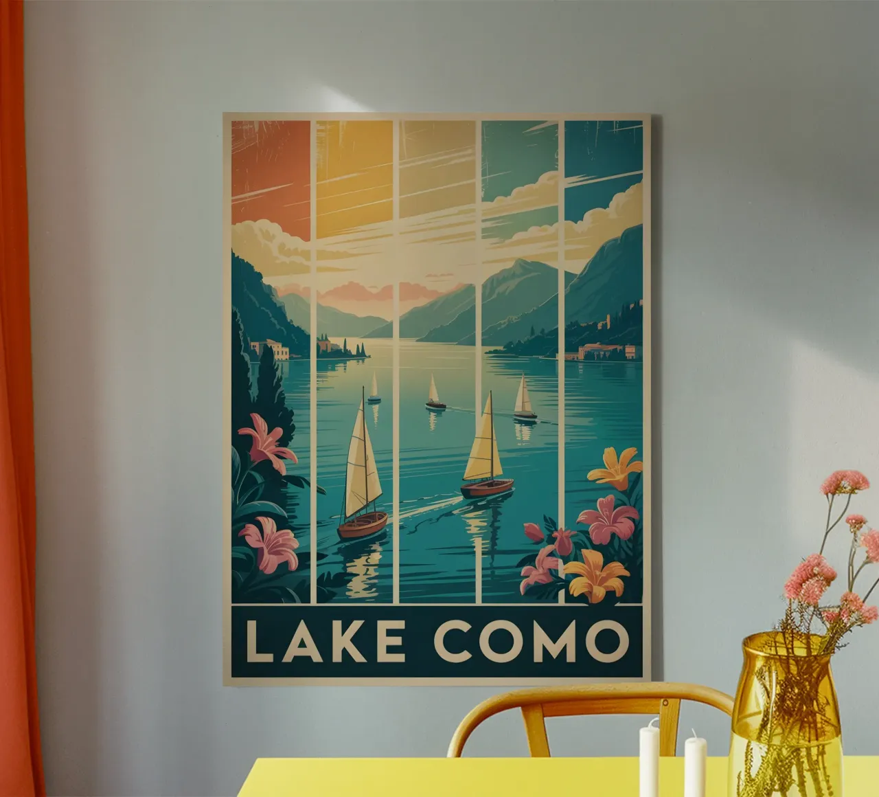 Comomeer canvas met Baklijst van Vintage Travel Art