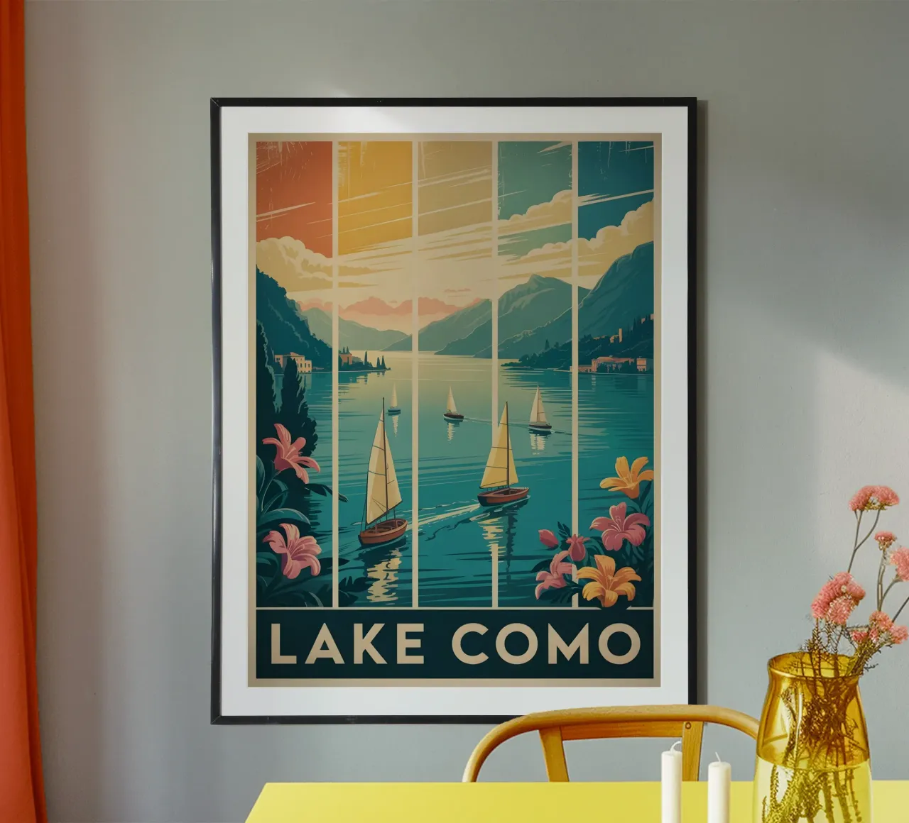Lago di Como poster con telaio in alluminio da Vintage Travel Art