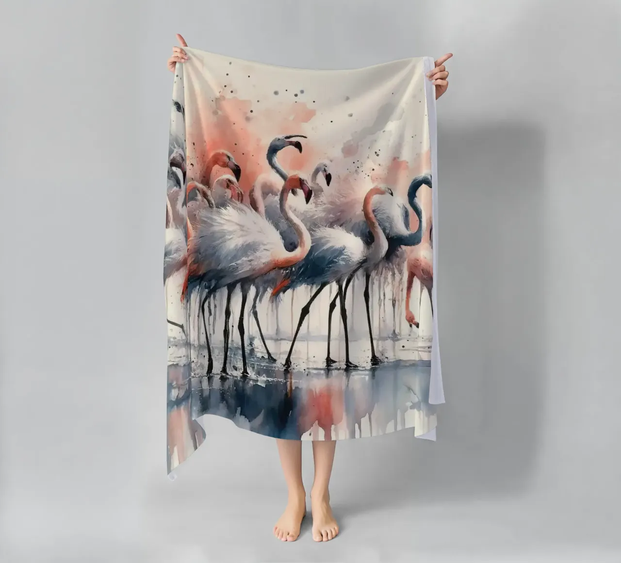 Elegance of Flamingos at Rest beach towel by Chromatic Fusion Studio