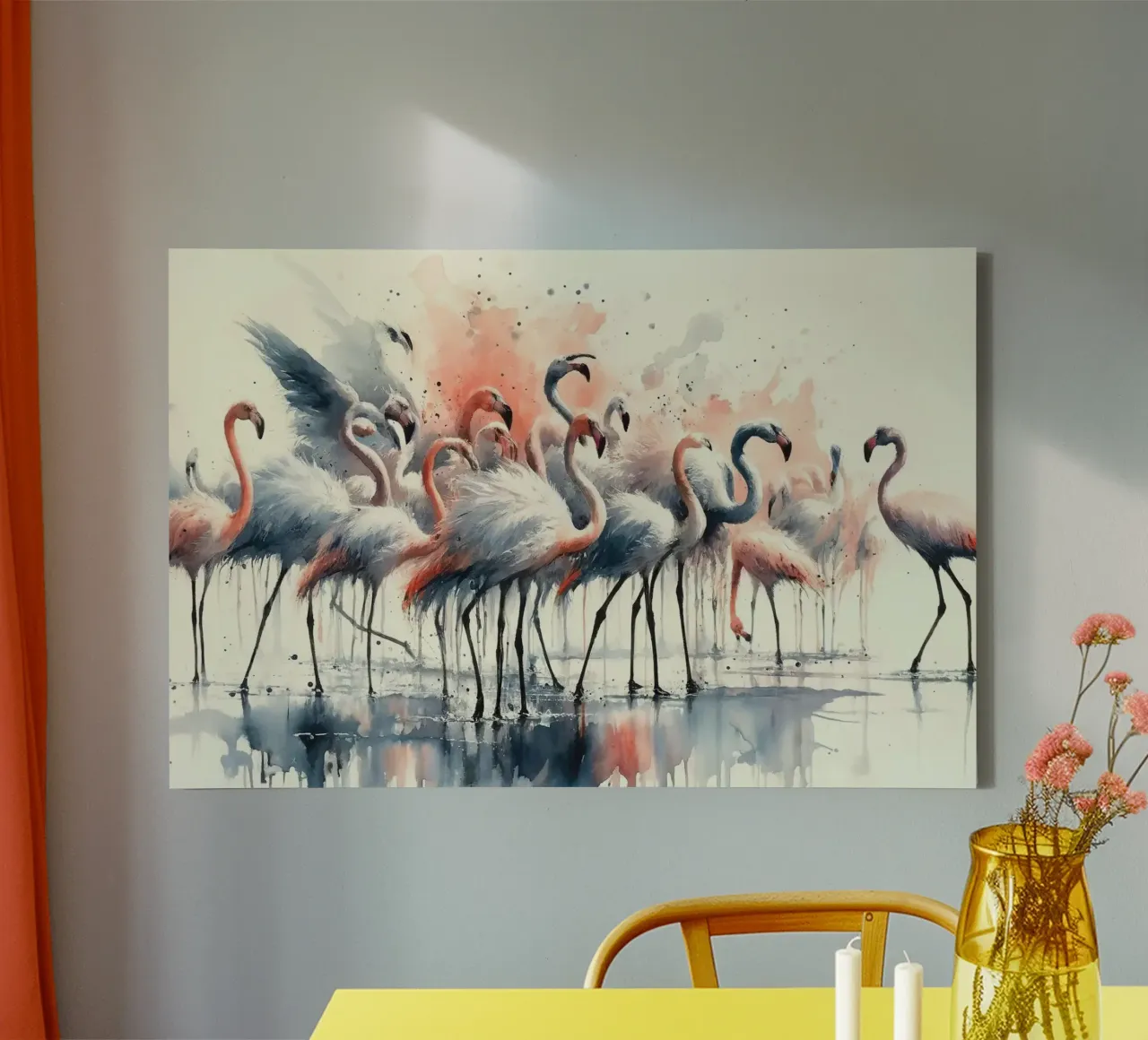 Elegantie van flamingo's in rust canvas van Chromatic Fusion Studio