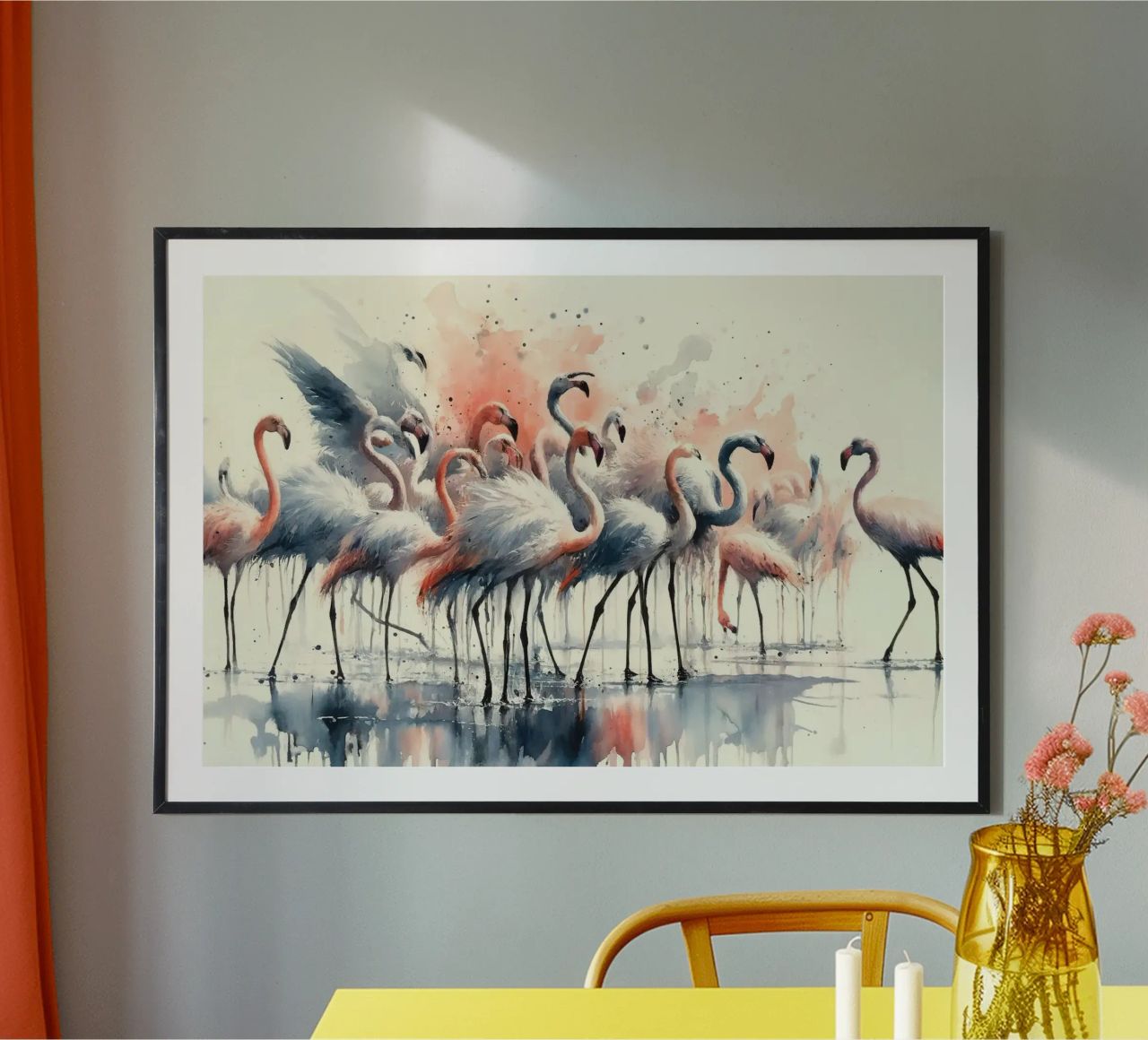 L'élégance des flamants roses au repos poster de Chromatic Fusion Studio
