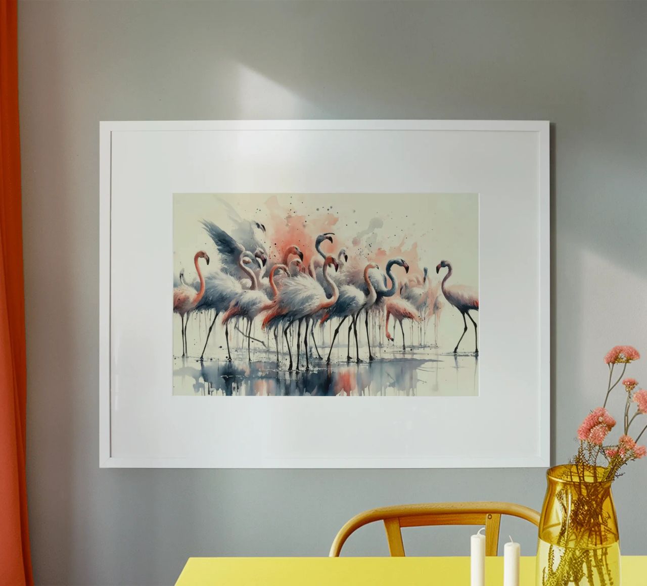 L'élégance des flamants roses au repos poster de Chromatic Fusion Studio