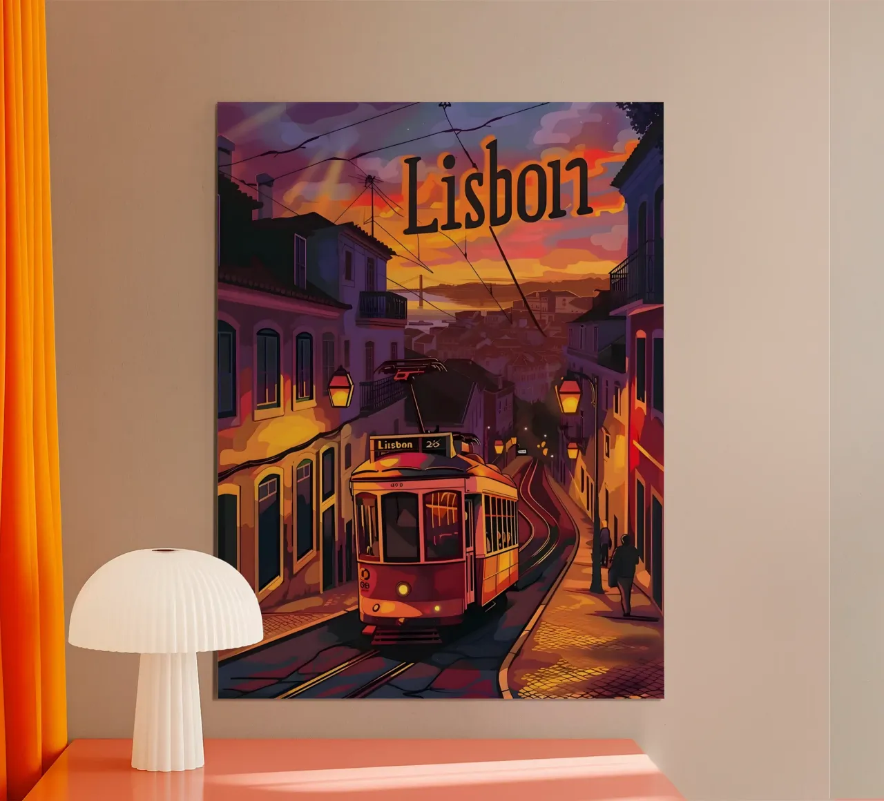 Lissabon bei Nacht poster con telaio in plastica da Vintage Travel Art