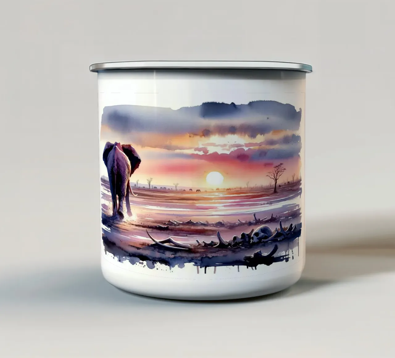 Elephant's Twilight Path enamel mug by Chromatic Fusion Studio
