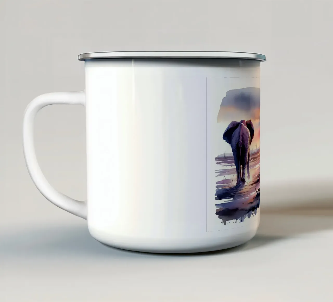 Elephant's Twilight Path enamel mug by Chromatic Fusion Studio