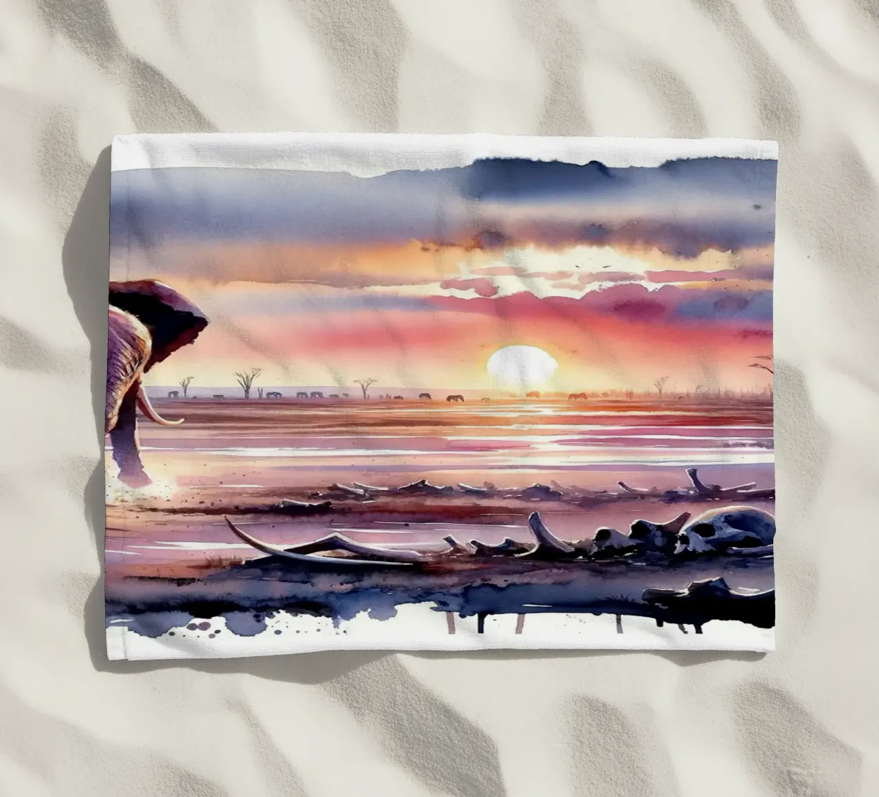Elephant's Twilight Path beach towel by Chromatic Fusion Studio