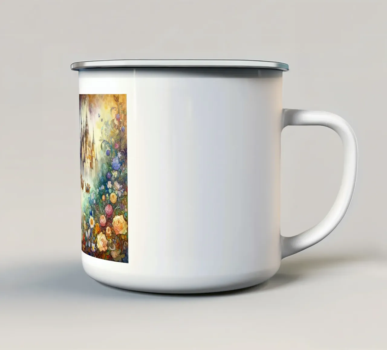 Sogni di un castello incantato tazza in smalto da Chromatic Fusion Studio