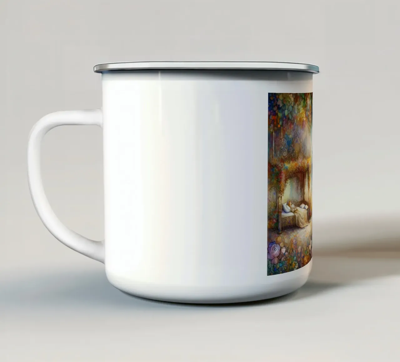 Sogni di un castello incantato tazza in smalto da Chromatic Fusion Studio