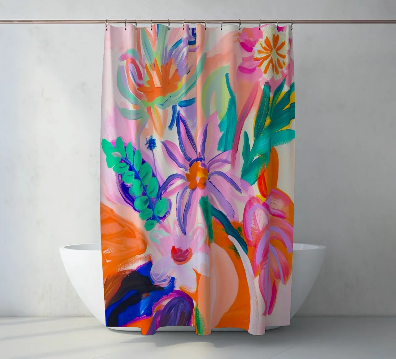 Heldere bloemenprint, abstracte bloemenposter douchegordijn van Boheme