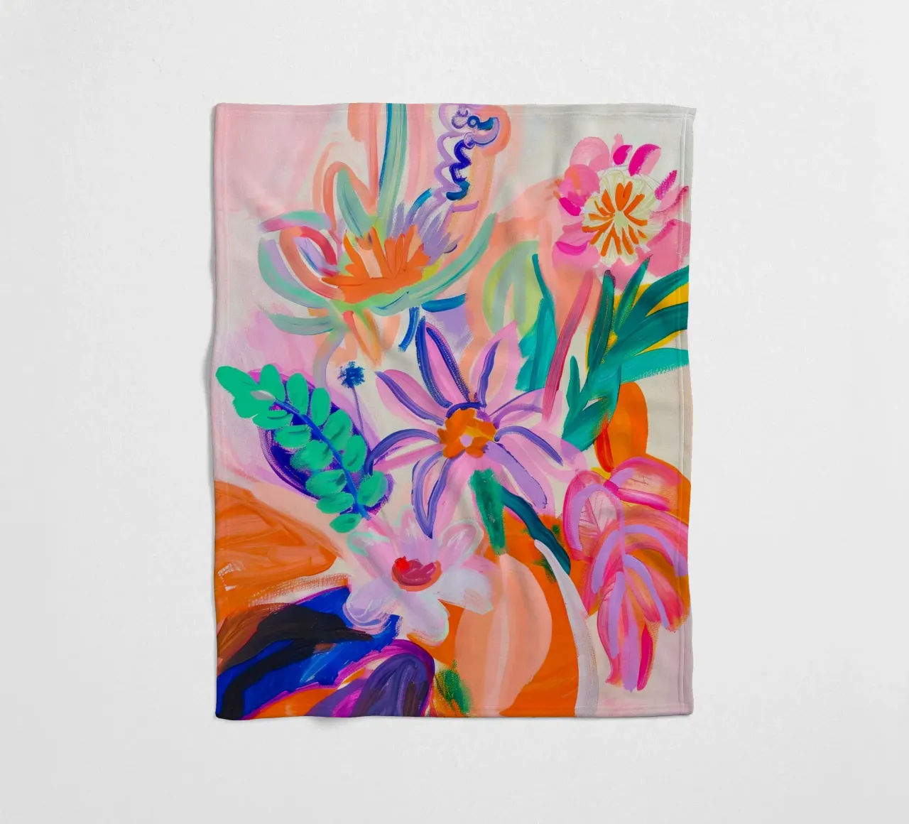 Heldere bloemenprint, abstracte bloemenposter fleecedeken van Boheme