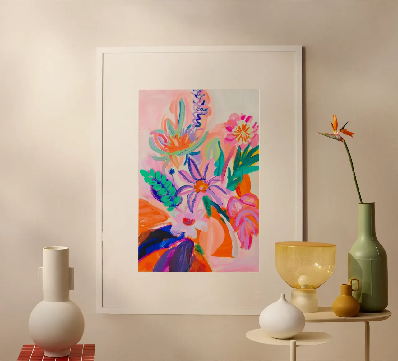 Heldere bloemenprint, abstracte bloemenposter hahnemühle van Boheme