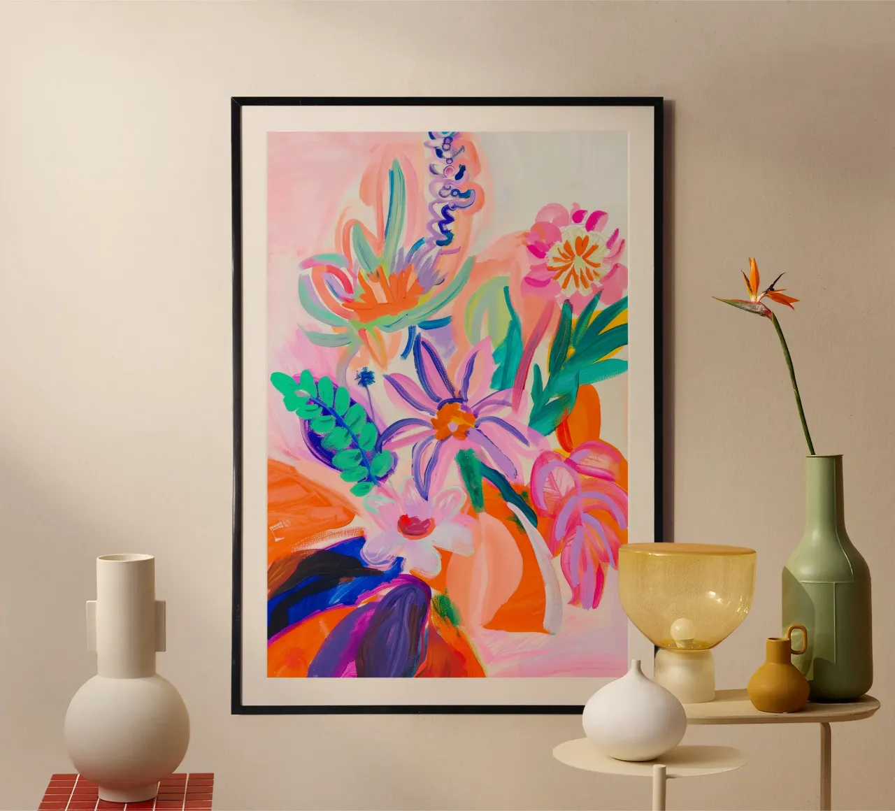 Heldere bloemenprint, abstracte bloemenposter hahnemühle van Boheme