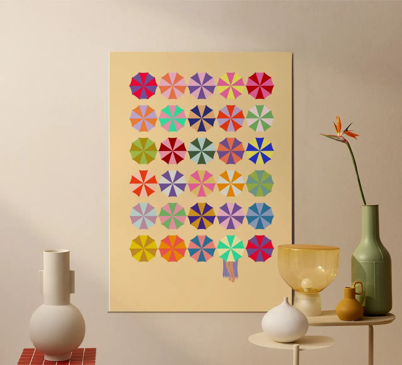 beach - summer - parasols - holidays - holiday poster with aluminum frame by keinkonzept