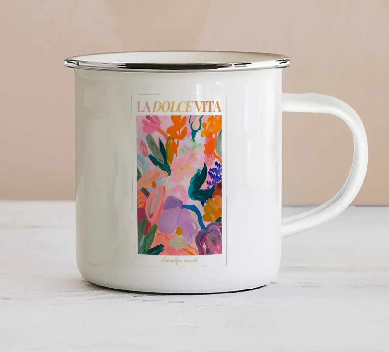 Abstracte bloemenprint, Bloemenposter, Moderne abstracte print emaille mok van Boheme