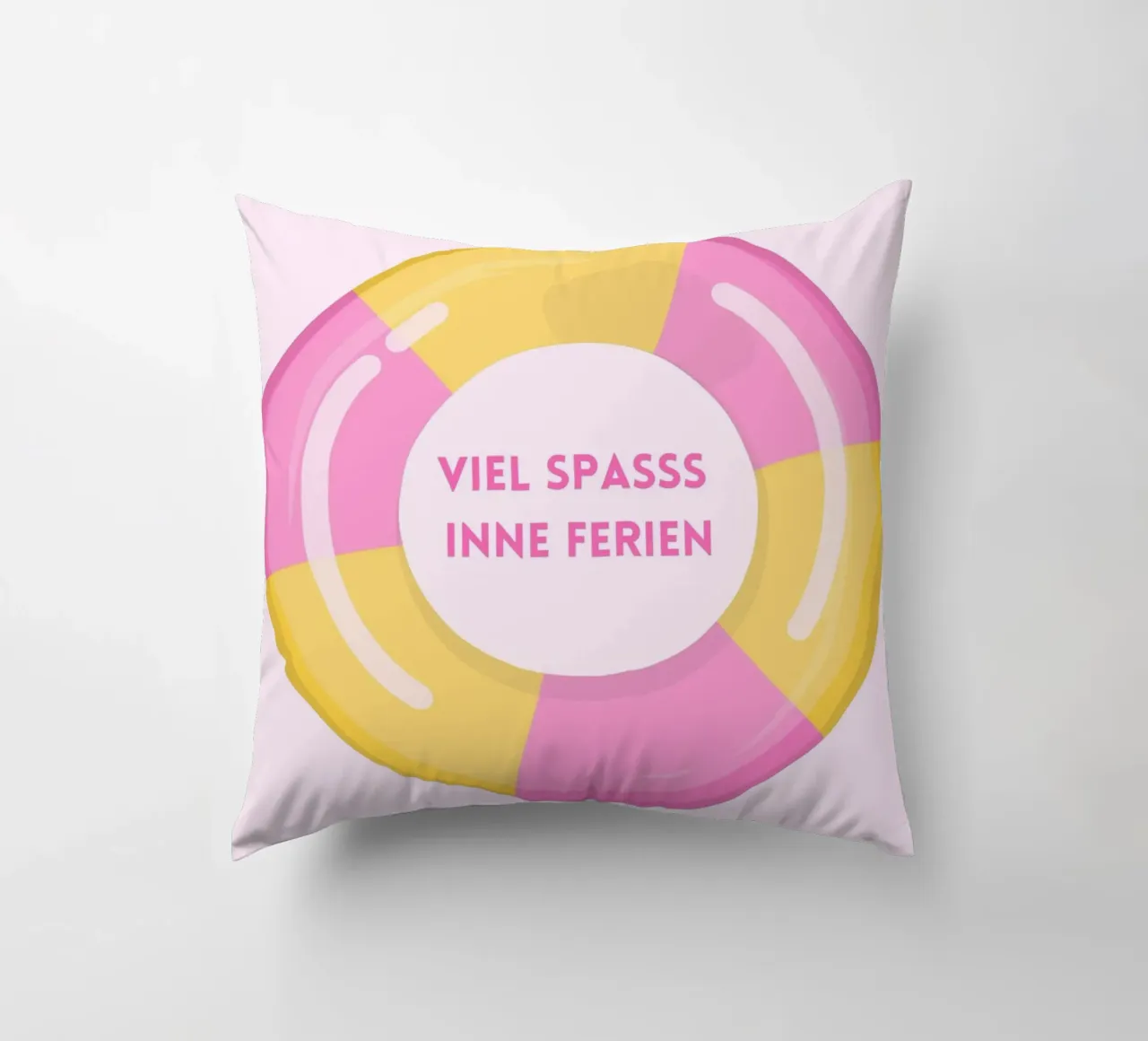 Schwimmreifen - rosa, gelb - Ferien - Spruch - Ruhrgebiet decorative cushion by keinkonzept