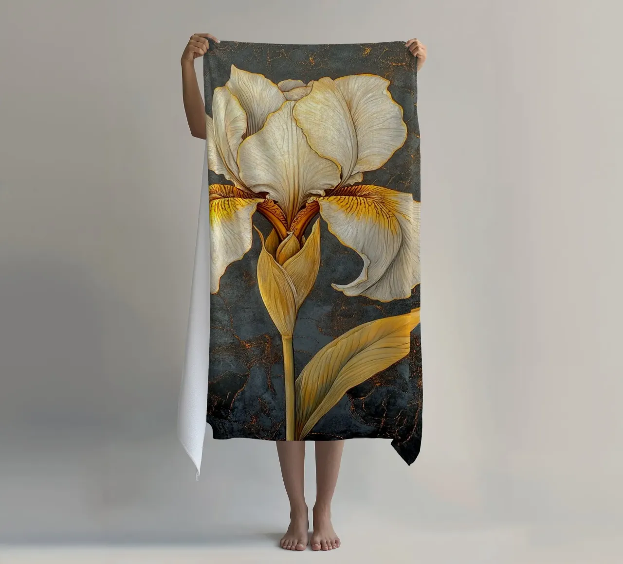 Iris bianco telo mare da Art-Nouveau-Dsg