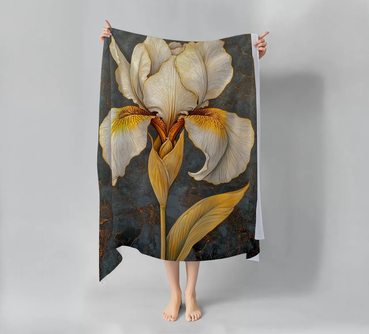 Iris bianco telo mare da Art-Nouveau-Dsg