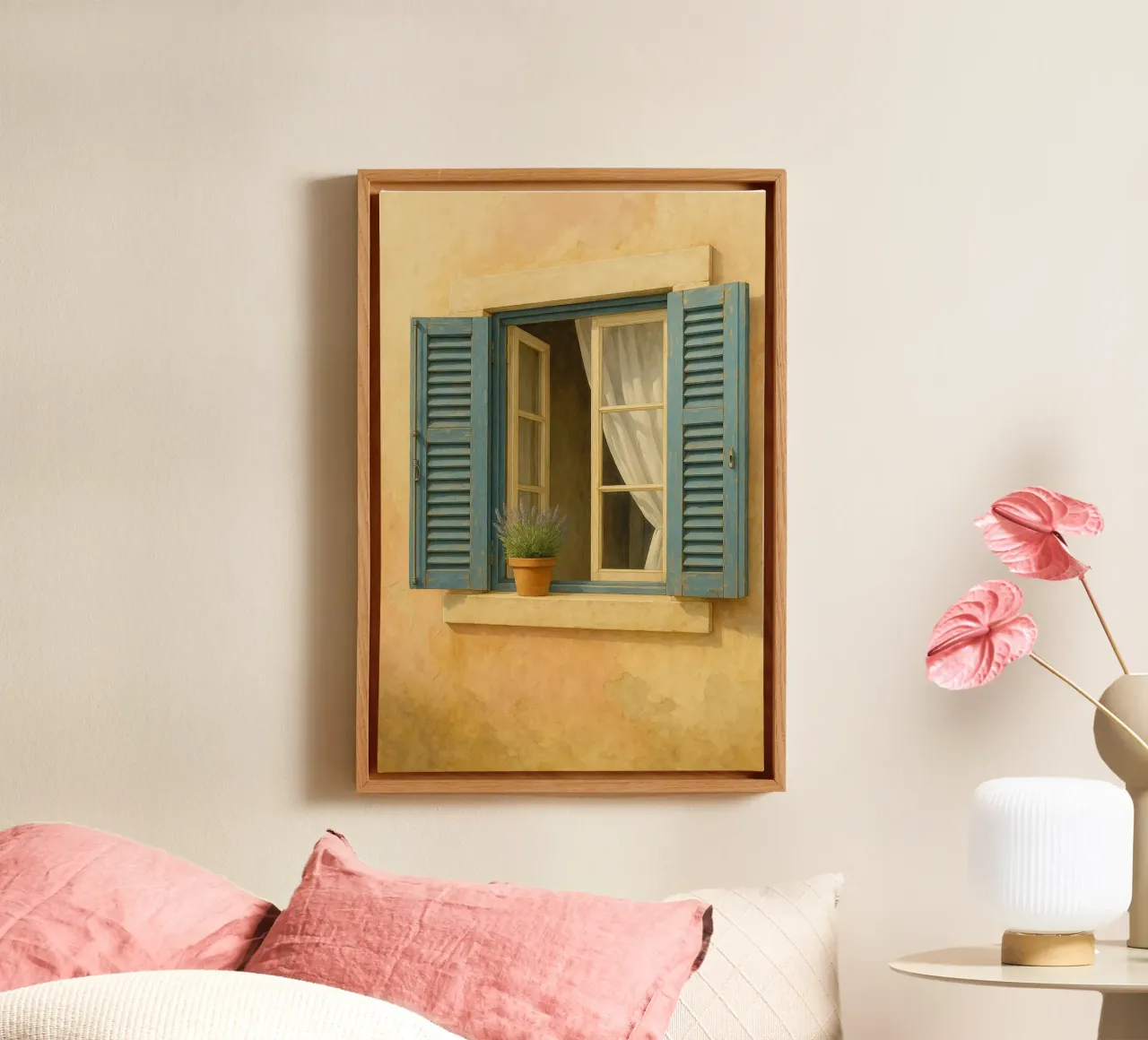 Window with Blue Shutters tela con Cornice a cassetta da Mosaic Dialogue