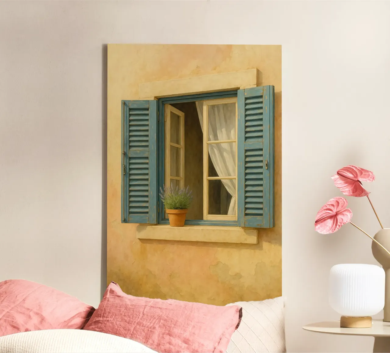 Window with Blue Shutters tela con Cornice a cassetta da Mosaic Dialogue