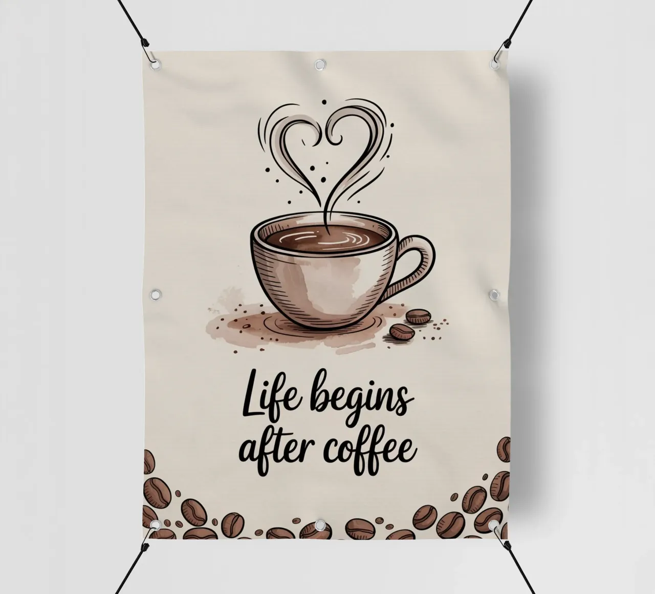 "Das Leben beginnt nach dem Kaffee" - Morgenritual Kunst PVC Plane von logic