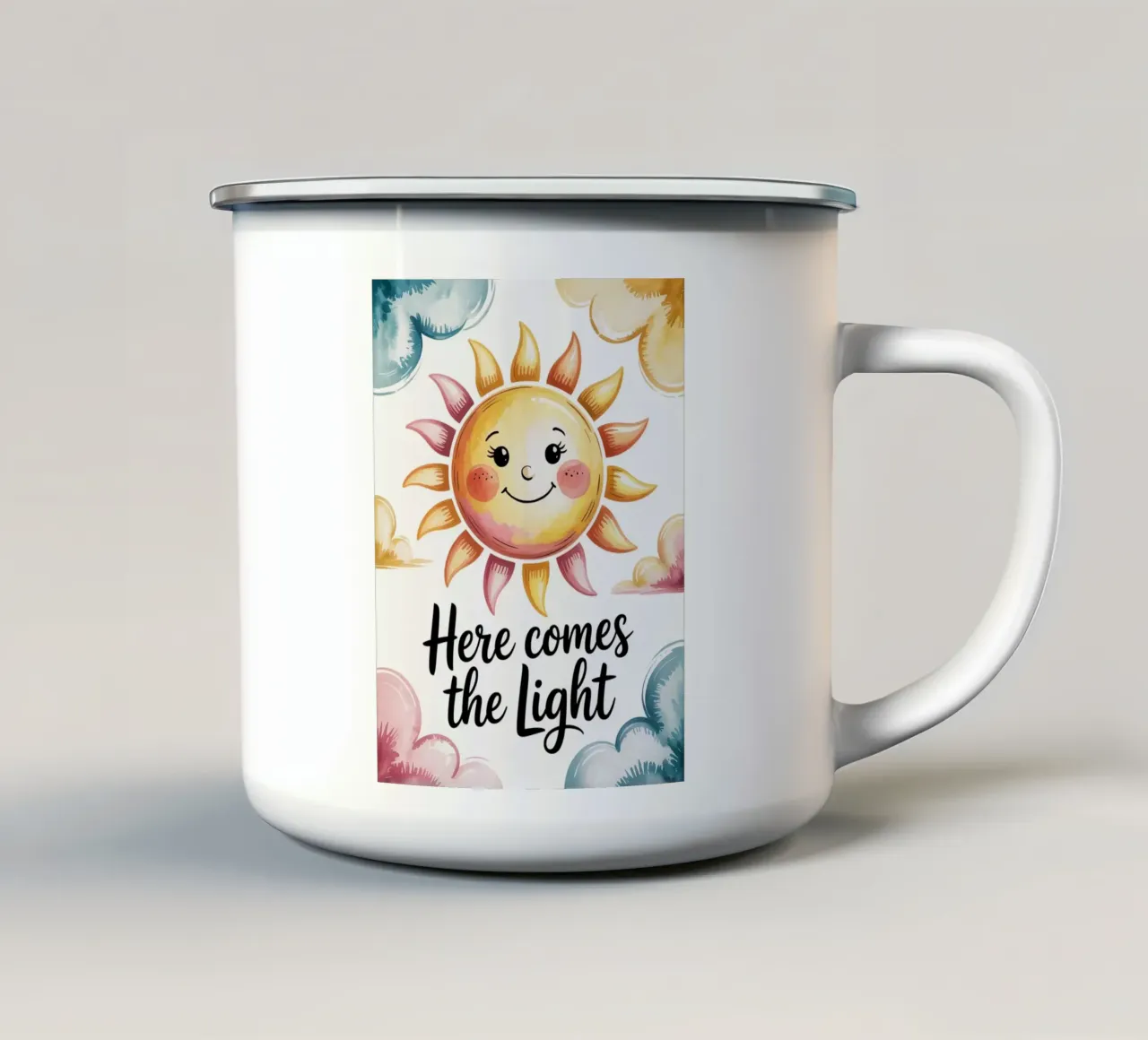 "Here Comes the Light" - Poster per il sorriso solare tazza in smalto da logic