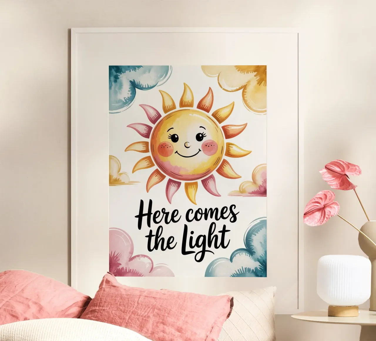 "Here Comes the Light" - Poster per il sorriso solare poster con telaio in alluminio da logic
