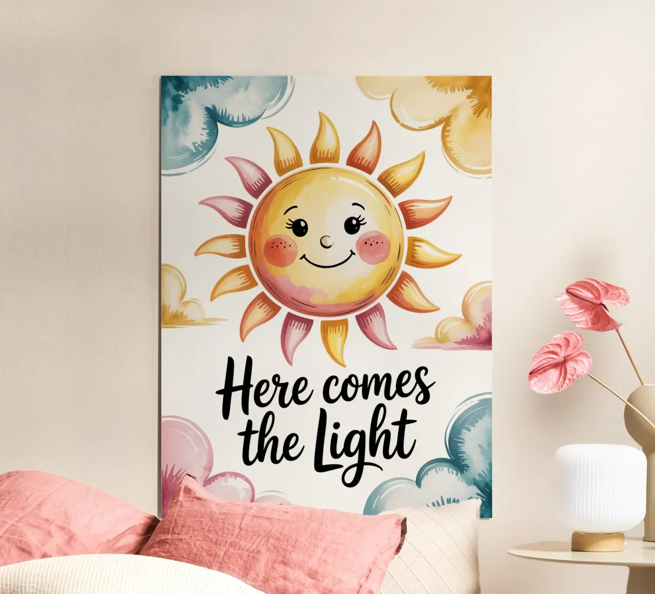 "Here Comes the Light" - Poster per il sorriso solare poster con telaio in alluminio da logic