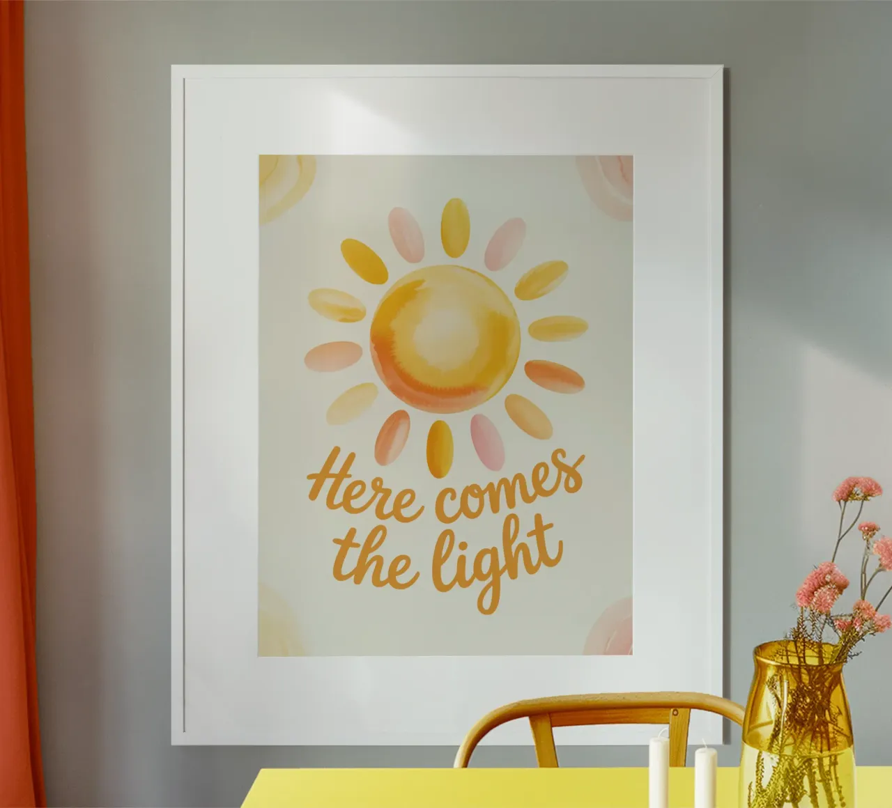 "Arriva la luce" - Edizione Sole acquerellato poster con telaio in alluminio da logic