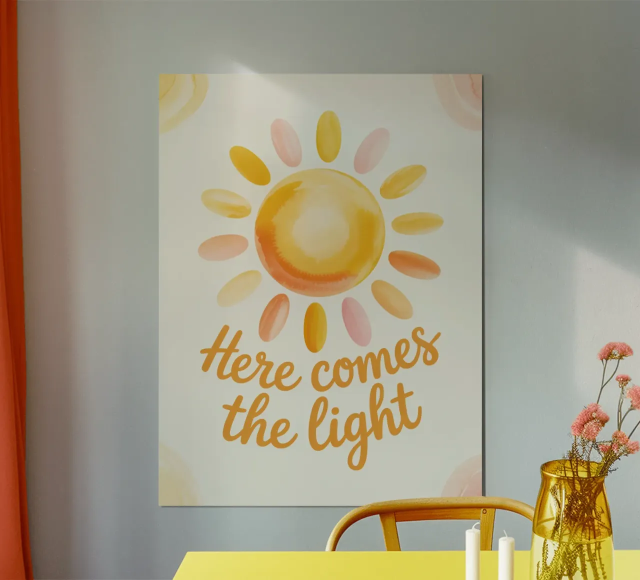 "Arriva la luce" - Edizione Sole acquerellato poster con telaio in alluminio da logic