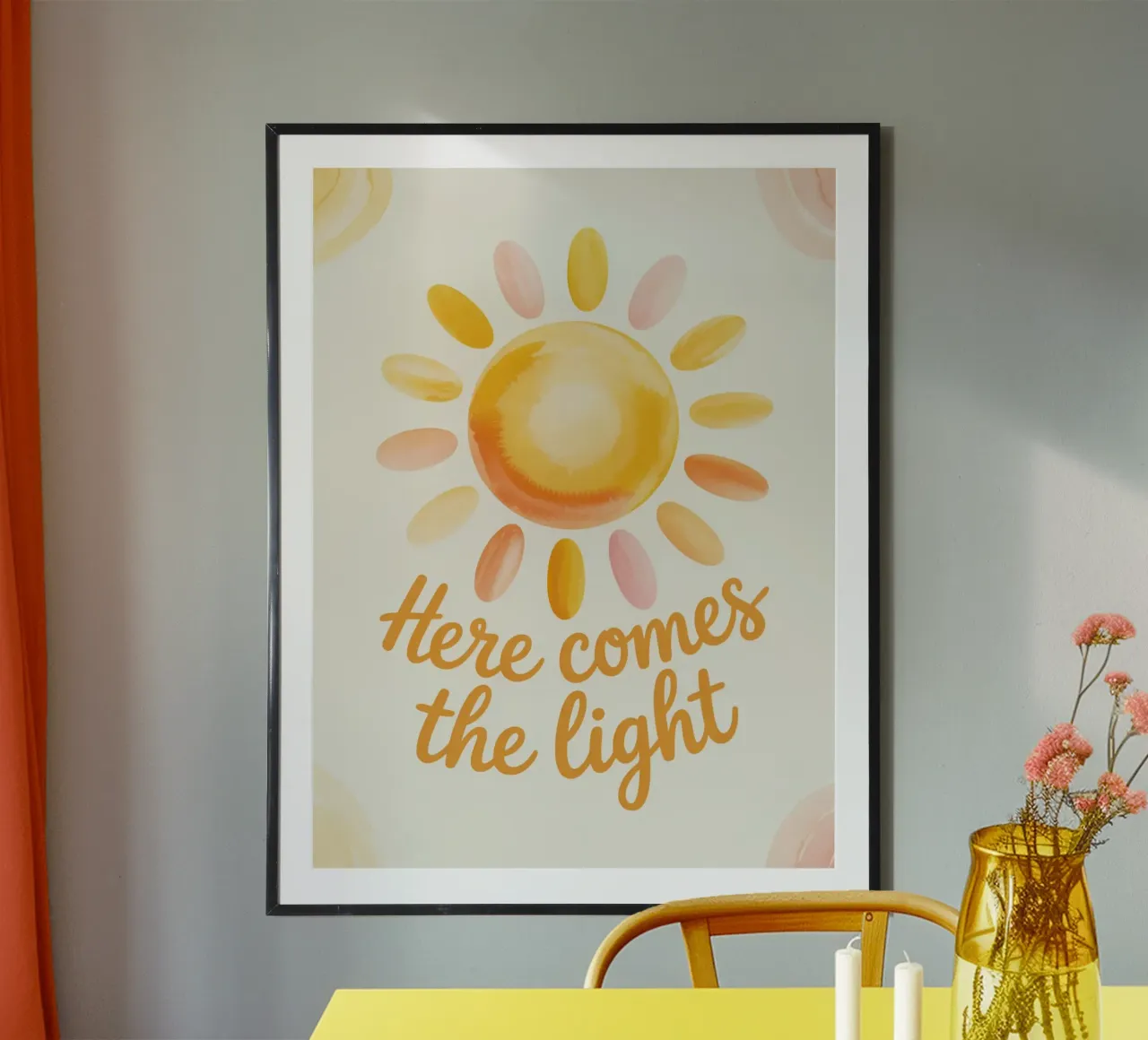 "Arriva la luce" - Edizione Sole acquerellato poster con telaio in alluminio da logic