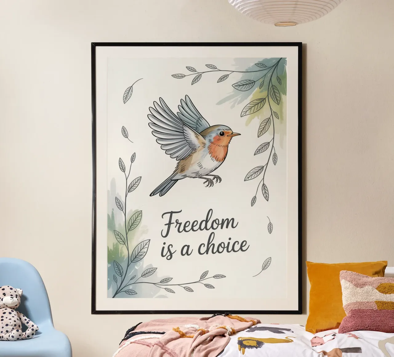 "La libertà è una scelta" - Uccello in volo poster con telaio in alluminio da logic