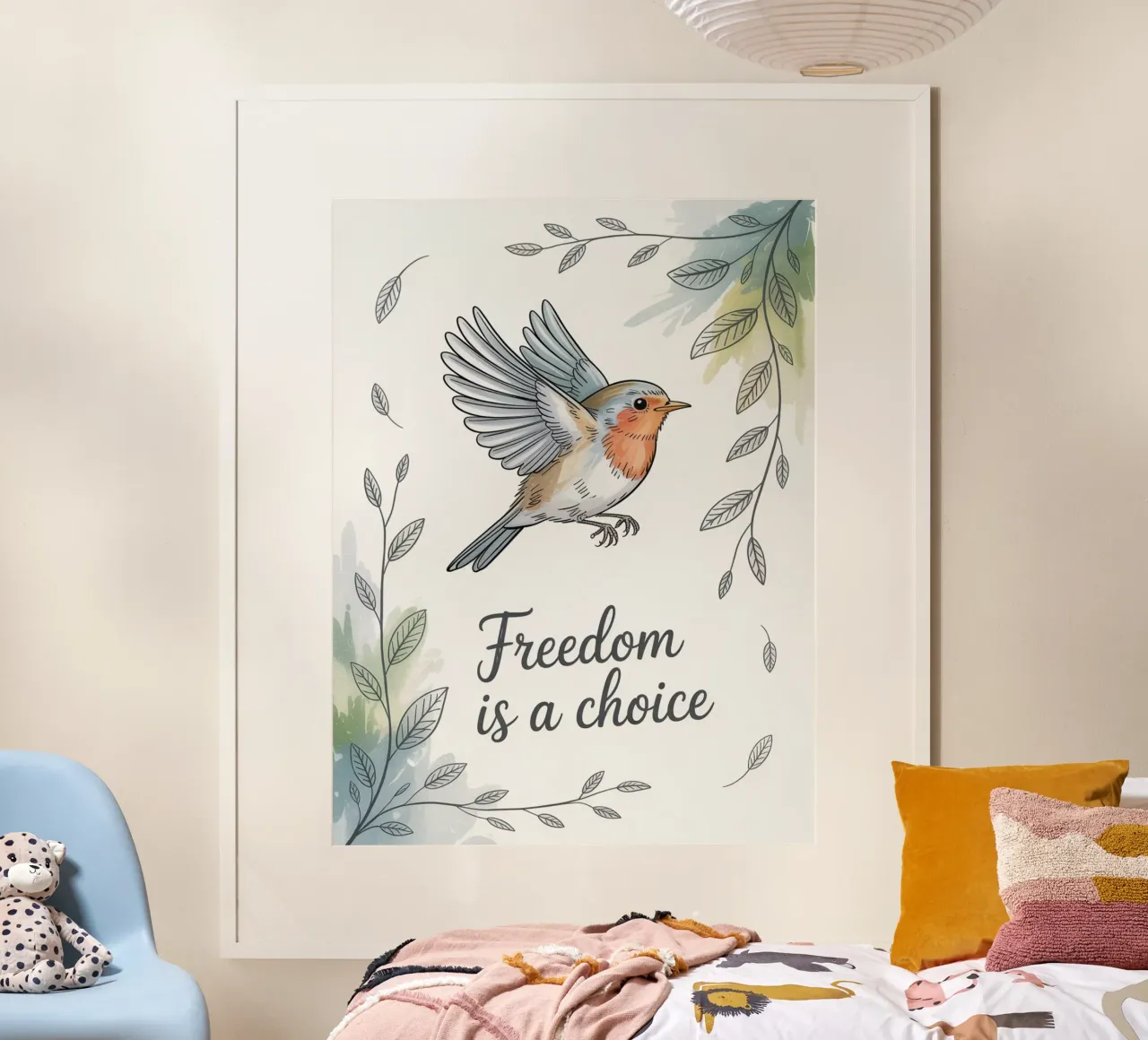 "La libertà è una scelta" - Uccello in volo poster con telaio in alluminio da logic