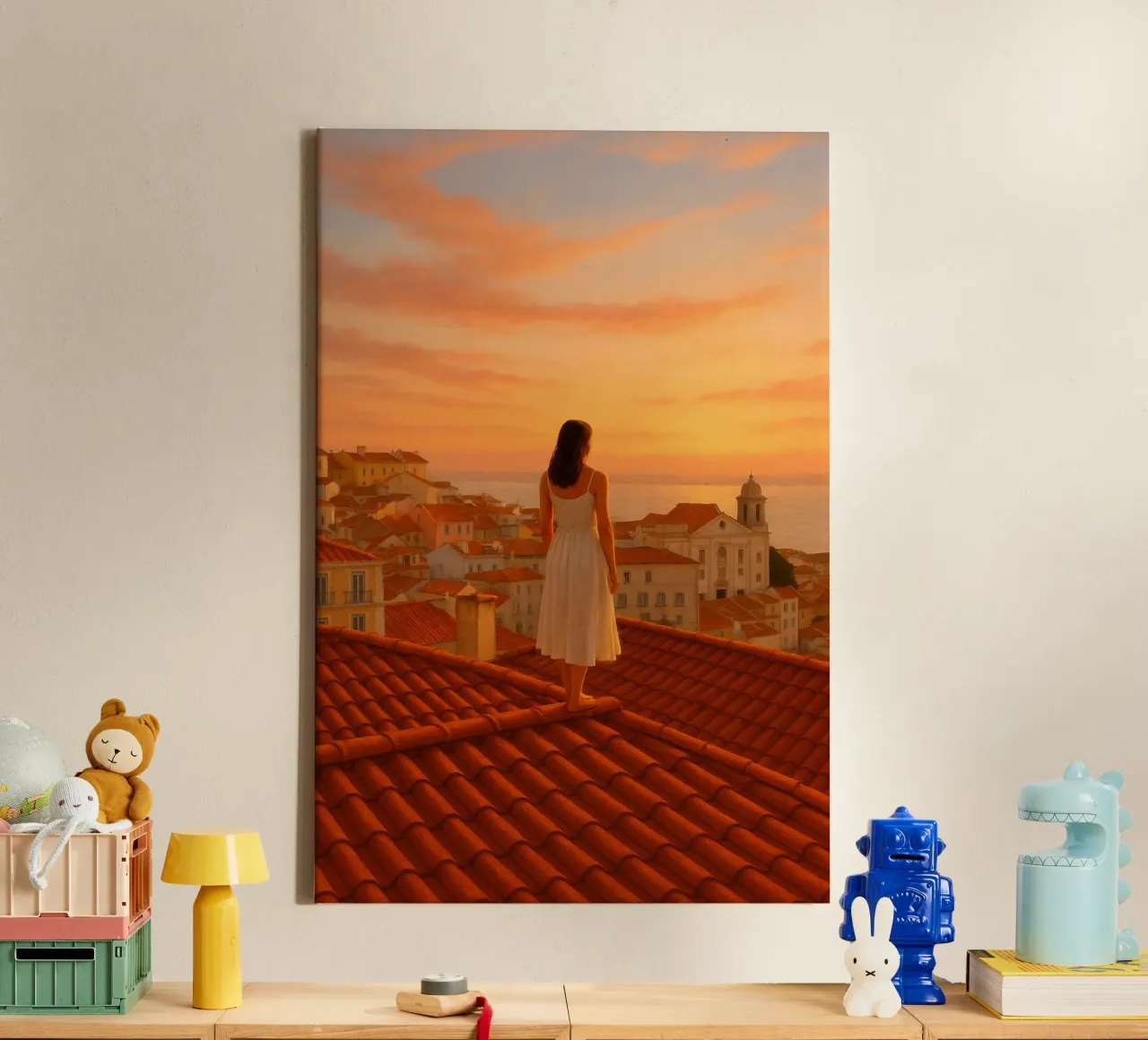 Sunset Rooftops canvas met Baklijst van Mosaic Dialogue