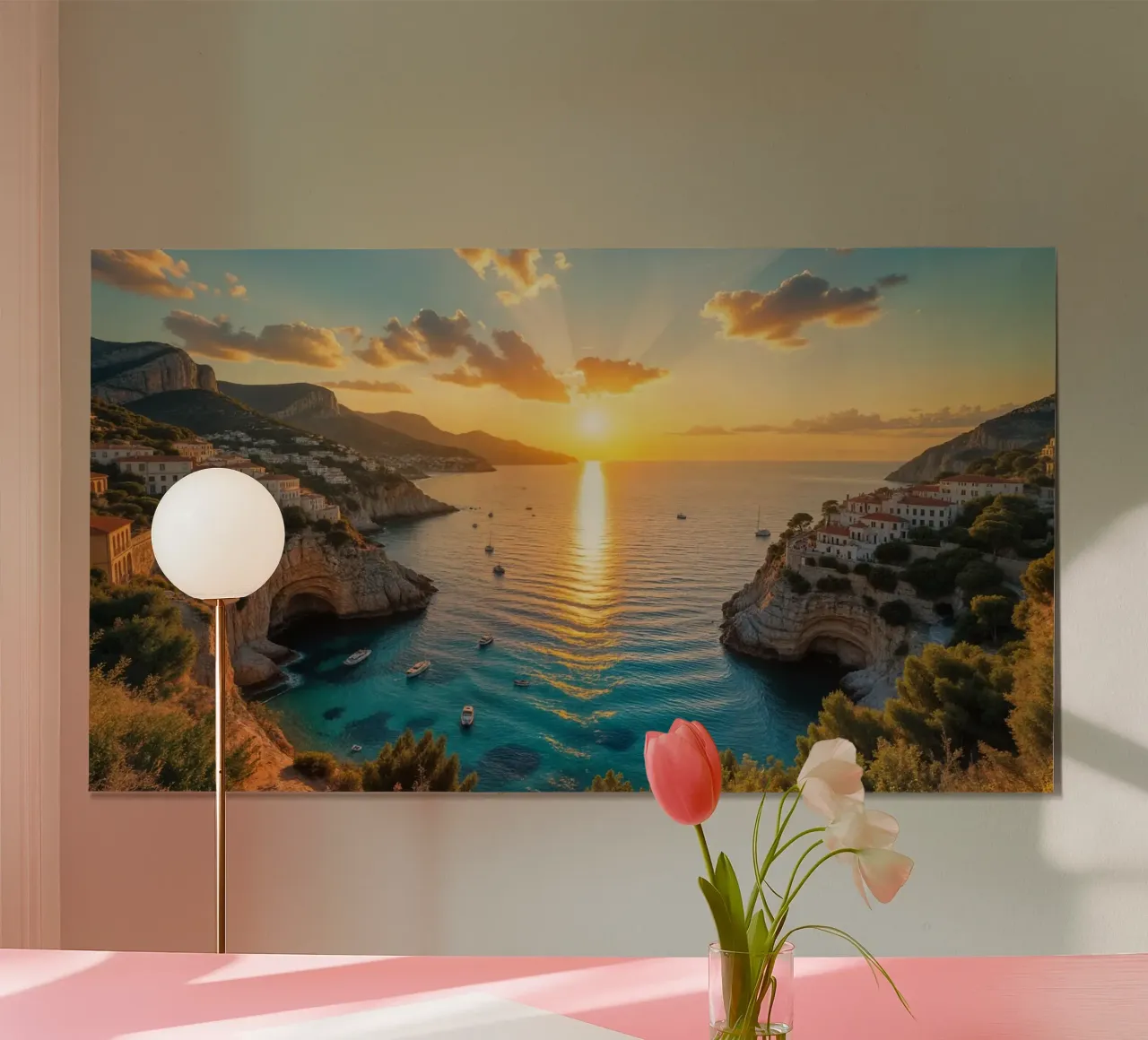Tramonto sulla costa mediterranea poster con telaio in legno da Wild Beauty
