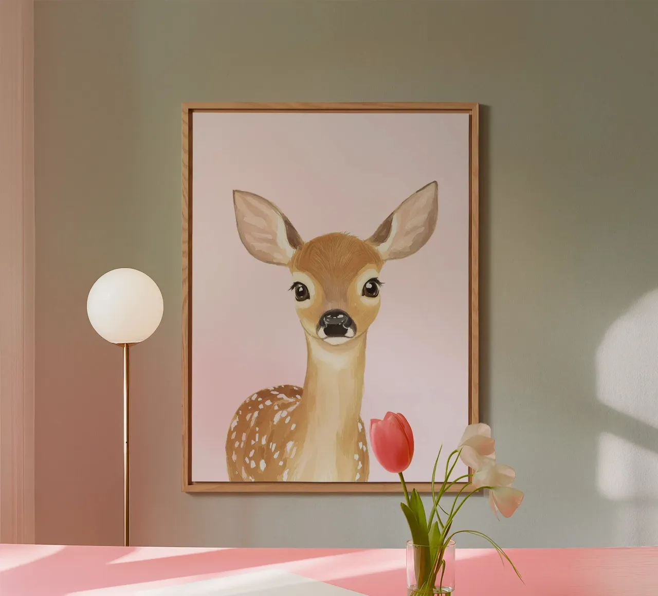 Impression mignonne pour la chambre d'enfant, affiche fauve, impression cerf, art de la salle de jeux alu dibond de Little Lola