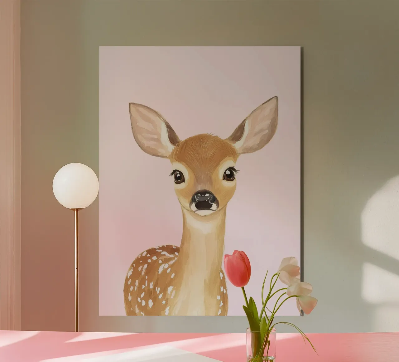 Impression mignonne pour la chambre d'enfant, affiche fauve, impression cerf, art de la salle de jeux alu dibond de Little Lola