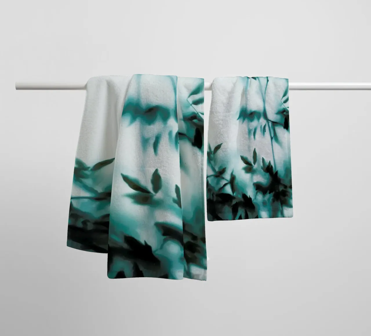 Blue Leaves On Frosted Glass towel by Sebastian Hilgetag