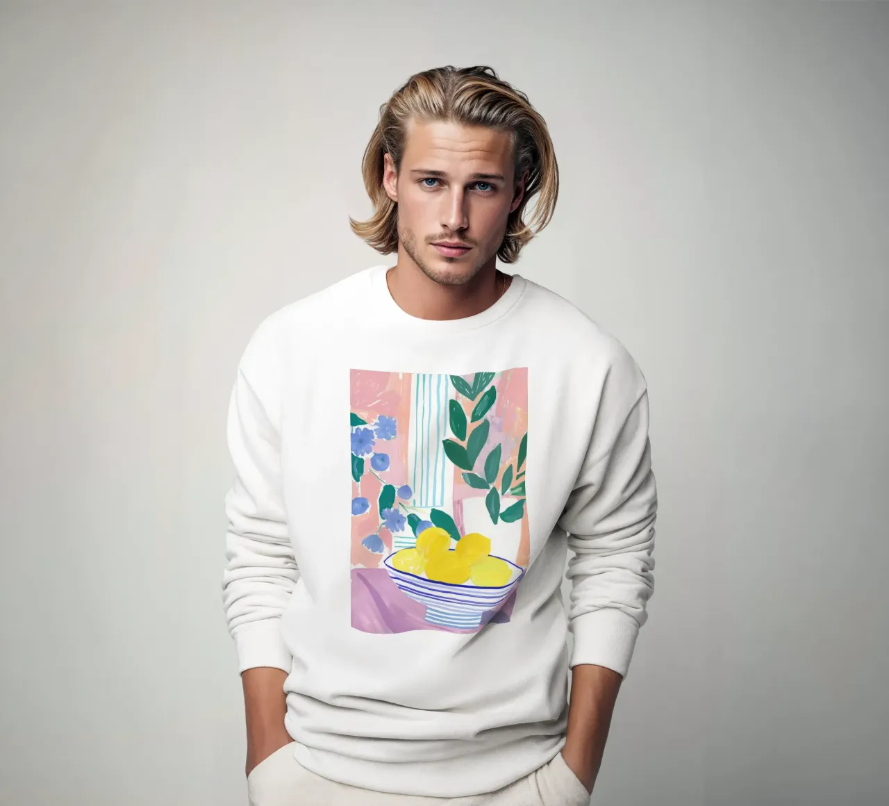 Zitrone drucken, Abstrakte Botanische Kunst, Pastell Wandkunst Sweatshirt von Little Lila