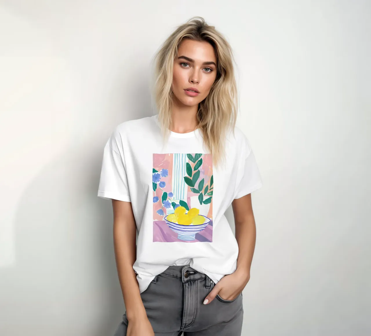 Lemon Print, Abstract Botanical Art, Pastel Wall Art t-shirt by Little Lila