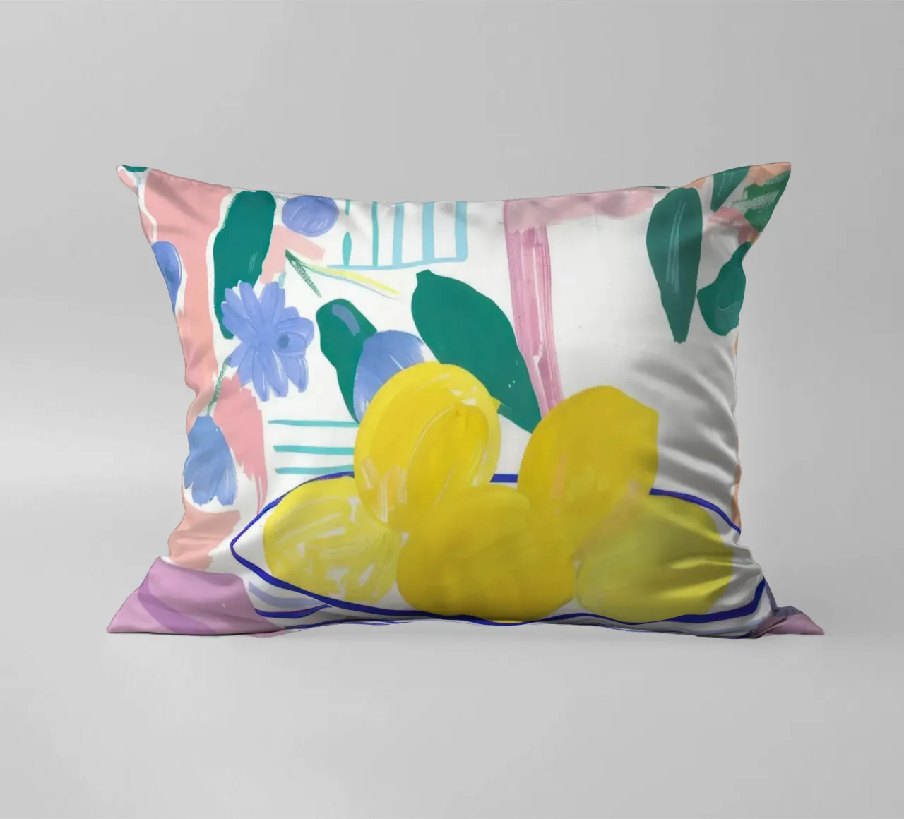Lemon Print, Abstract Botanical Art, Pastel Wall Art decorative cushion by Little Lila