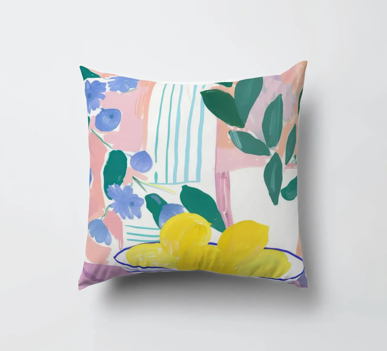 Lemon Print, Abstract Botanical Art, Pastel Wall Art decorative cushion by Little Lila