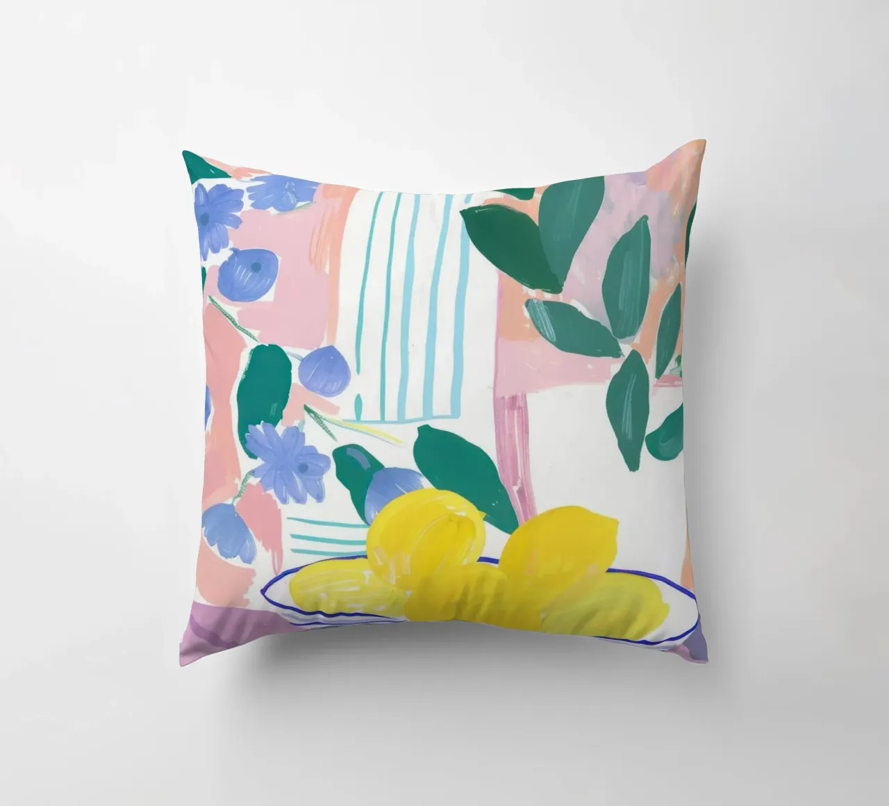 Lemon Print, Abstract Botanical Art, Pastel Wall Art decorative cushion by Little Lila