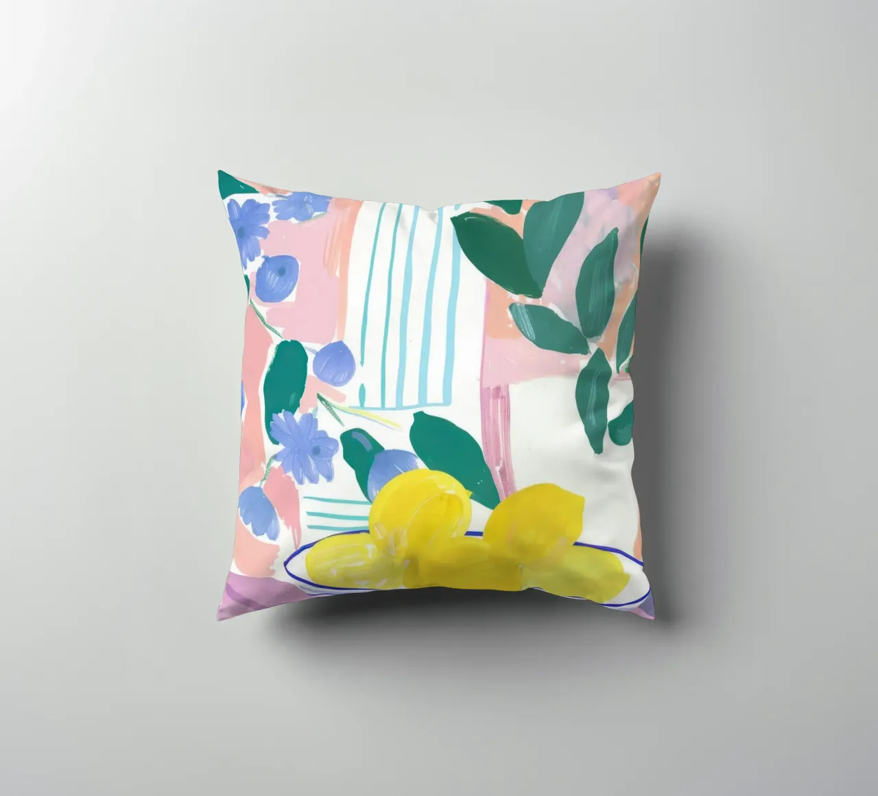 Lemon Print, Abstract Botanical Art, Pastel Wall Art decorative cushion by Little Lila