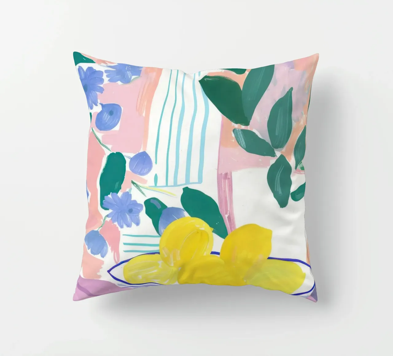 Lemon Print, Abstract Botanical Art, Pastel Wall Art decorative cushion by Little Lila