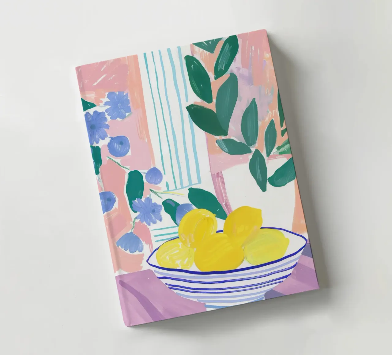 Lemon Print, Abstract Botanical Art, Pastel Wall Art notebook by Little Lila