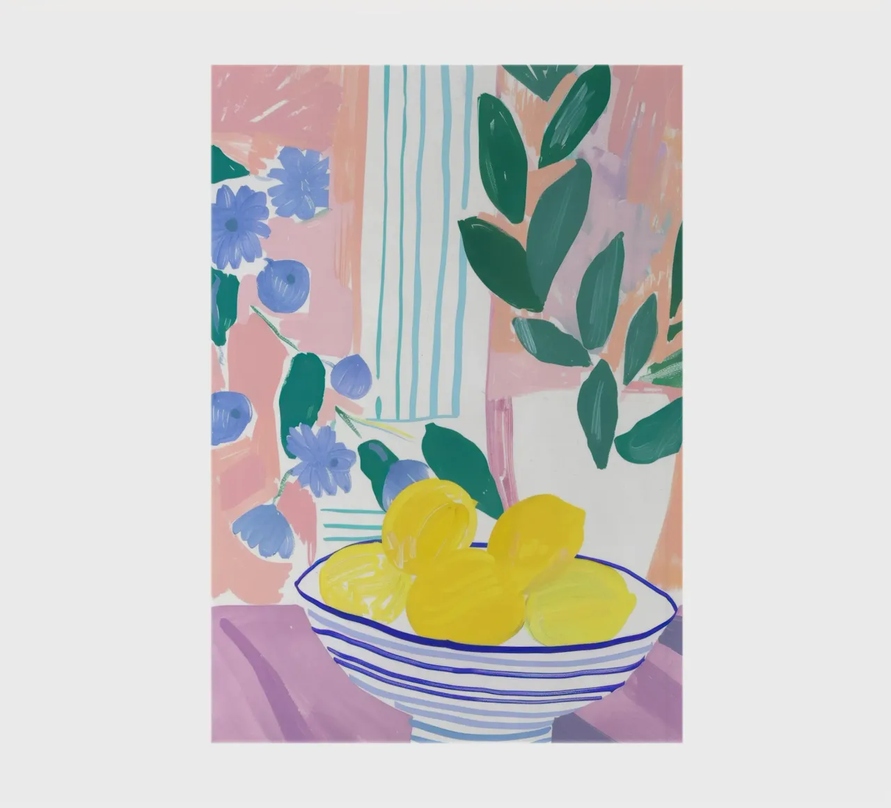 Lemon Print, Abstract Botanical Art, Pastel Wall Art notebook by Little Lila