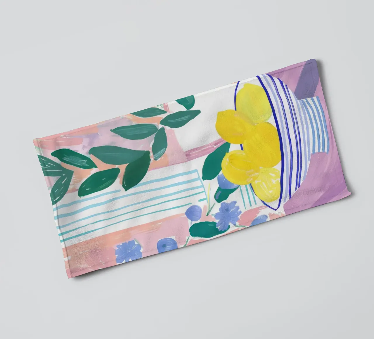 Lemon Print, Abstract Botanical Art, Pastel Wall Art towel by Little Lila