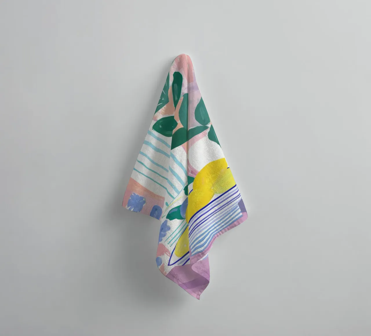 Lemon Print, Abstract Botanical Art, Pastel Wall Art towel by Little Lila