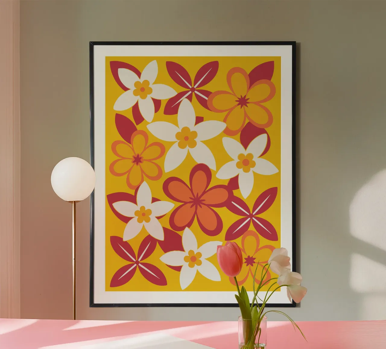 Bellissimo fiore Pettern poster con telaio in legno da FLOWER PLACE SHOP